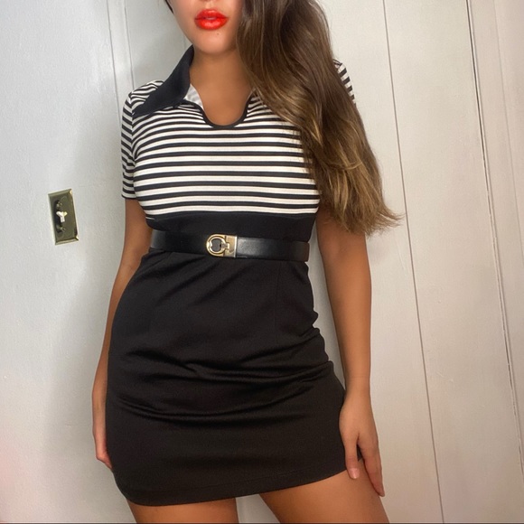 Vintage Dresses & Skirts - 90’s Black Stripe Mini Dress